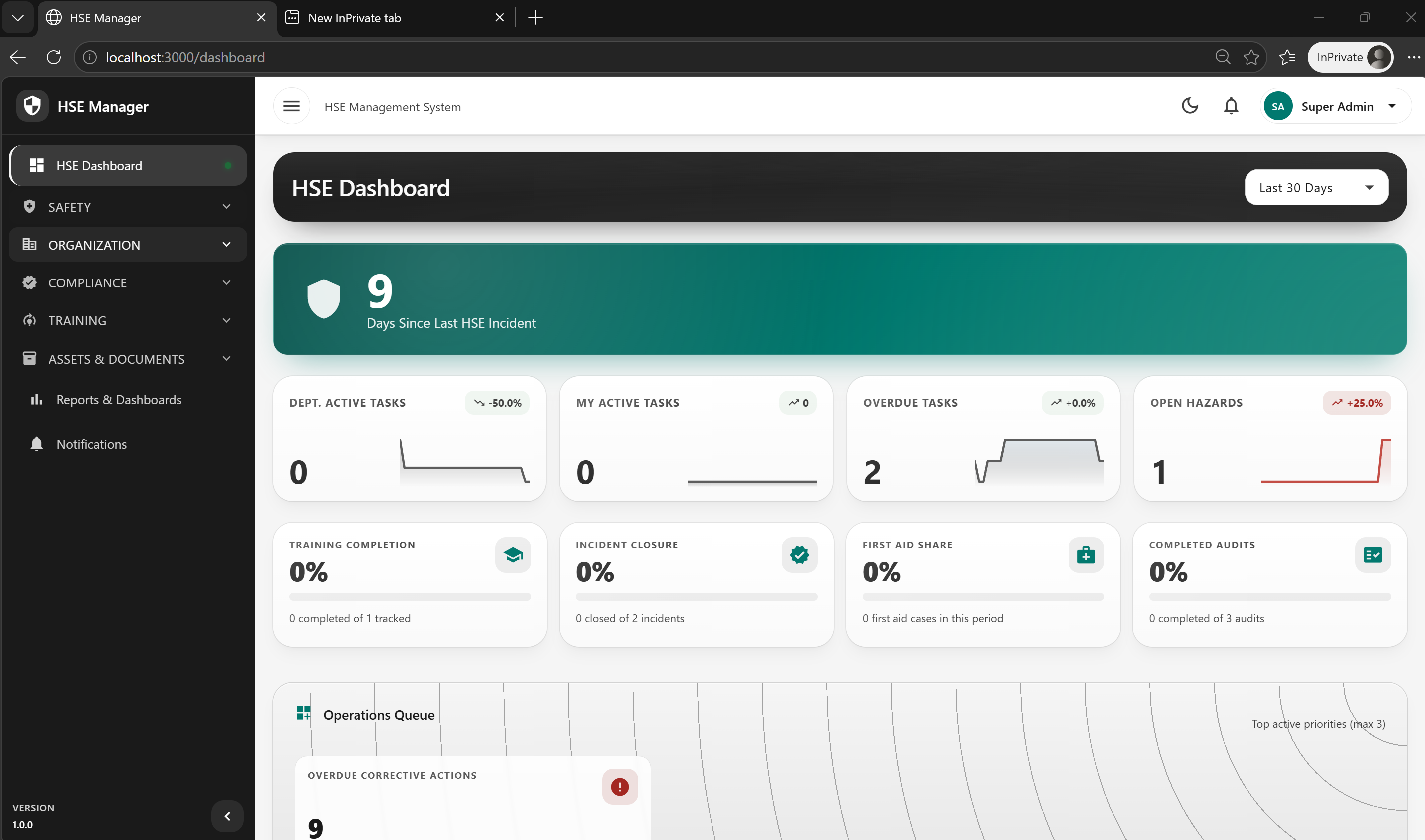 HSE Management dashboard